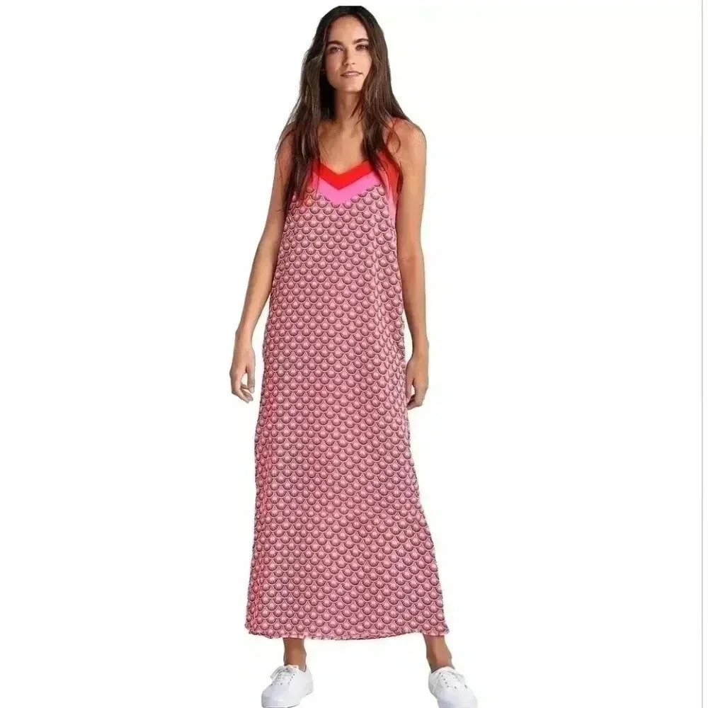 Ellos Boho Geometric Print Plus Size Maxi Dress Size 16 Pink Red Sleeveless